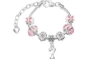 CHARM BUDDY Girls Sparkly Pink Butterfly Crystal Silver Plated Adjustable Birthday Charm Bracelet with Gift Box Birthday Gifts for Girls 3rd 4th 5th 6th 7th 8th 9th 10th 11th 12th 13th Age Birthday Jewellery for Girls Kids Jewelry