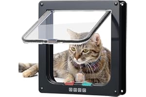 Roxanex Cat Door Large 19.5cm x 18.5cm Flap Easy to Fit, Safety Pet Sliding Door with 4 Way Lock, Weatherproof Cat Flap for Inside Outside Door Wall Fence, Black