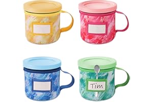 lasuroa 4pcs Dye Prints Ice Cream Neoprene Sleeves, with Handle Spoon Holder and Name Plate Slot Reusable Washable Insulated Sleeve Cover for Ninja Creami Pints Container Accessories (16oz, 4 Styles)