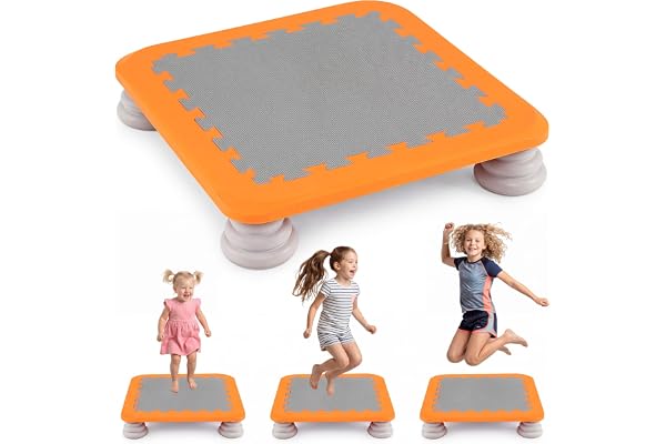 COSTWAY 65 cm fyrkantig barnstudsmatta, inomhus och utomhus | Mini studsmatta med 4 avtagbara fotkuddar, fitness studsmatta 100 kg, trädgårdsstudsmatta för barn från 3 år