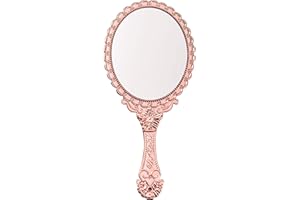 Chyuxinda Retro Griff Spiegel Handspiegel Tragbarer Kosmetikspiegel für Friseur Make Up Zubehör (Roségold)