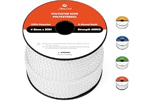 Abma Cord Flätat Polyesterrep 6mm x 50m Rep på Spole Vit 880lbs