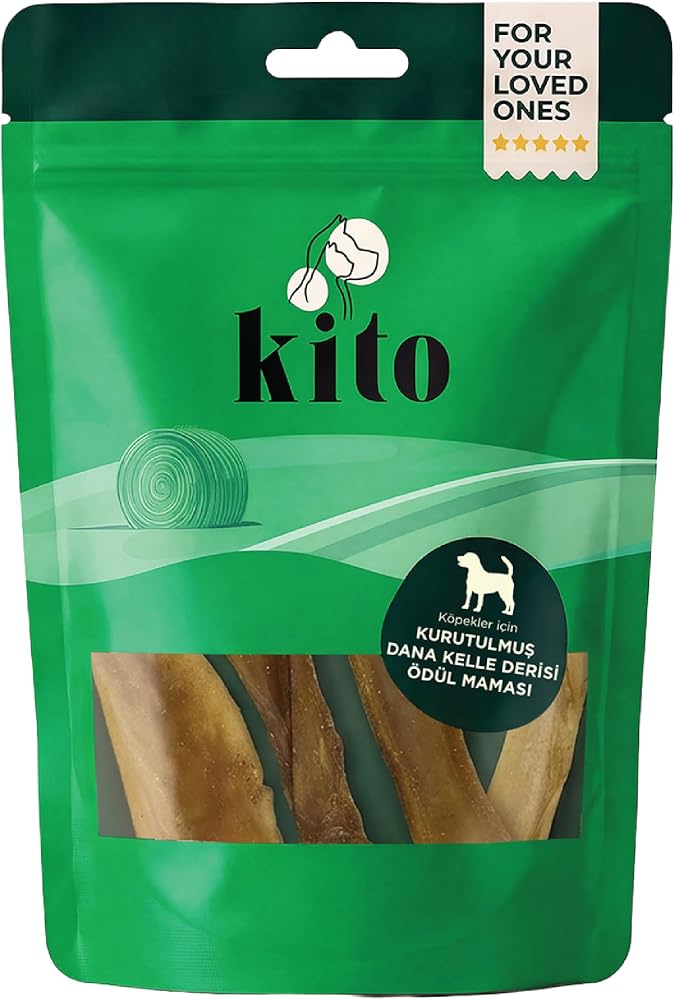 Kito Kurutulmuş Dana Kelle Derisi Çiğnemelik Köpek Ödül Maması%100 Doğal, Glutensiz, Organik 100 gr (Dog Treat)