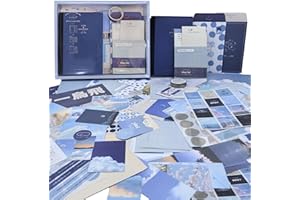 ROEOWENE 377pcs Kit de Scrapbooking DIY Journal Accessoire Vintage Sticker Scrapbook Materiel Kit Complet Autocollant Scrapbooking Accessoires DIY Cadeau Ado,Adolescentes-Nuages Bleus