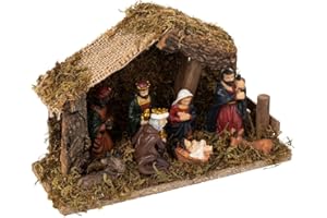 FEERIC LIGHTS & CHRISTMAS Feeric Lights et Christmas - Crèche de noël à LED avec 7 santons 20x13cm résine et Bois