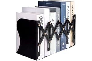 TIWIHON Book Ends - Adjustable Metal Book Ends for Shelves, Heavy Duty Expandable Bookends, Desk Bookshelf Book Storage Stand Book Holder Book Stopper Book Organizer Rack for Kids Home Office School (Black)