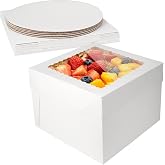 LIAILA Cake Box, Set of 5 Tall Boxes, White Box with Window and 5 Round Trays (12" x 12" x 8")