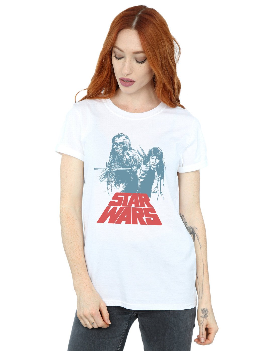 Star-Wars-Damen-Han-Solo-Chewie-Duet-Boyfriend-Fit-T-Shirt-Wei-Large