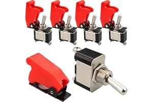 VISSQH 12 volt schalter wasserdicht,auto kippschalter, SPST 2-Pin EIN/AUS Metall Auto Wippschalter,mit Wasserdicht Schutzkappe 12 volt schalter ， zum Auto KFZ LKW Boot (5er Pack, rot)