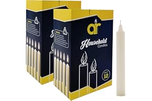 AR Candles - Unscented White Household Candles 13.5cm – 2 Packs of 12 (Total of24) – Shabbos/Shabbat Candles for Power Cuts, Emergency, Prayer, Vigil, Church, Long Burning, Decorative & Daily Use