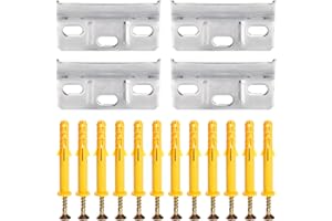 VooGenzek 4 Piezas Placa Muebles Placa Trasera Fijación Placa y 12 Piezas Tornillos Tacos de Pared, Trasera de Fijación para Colgar Armarios Muebles de Pared, Soporte Muebles de Pared Gabinete