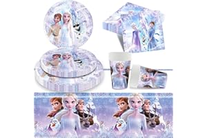 LAKIND 81 Stück Partygeschirr Set, Eisprinzessin Geburtstag Partygeschirr Tableware Partyzubehör Supplies Enthalten Teller, Pappbecher, Servietten, Tischdecke, für Kindergeburtstag Party Decoration