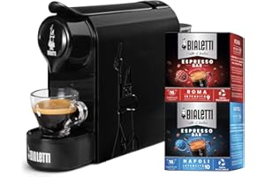 Bialetti Gioia, Macchina Caffè Espresso Incluse 32 Capsule, Funziona esclusivamente con Capsule, Nero