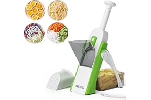 QYKIC Affettatrice per mandolina sicura per cucina, tutto in 1 professionale regolabile mandolino affettatrice per verdure, affettatrice per patate, Julienne, cipolla, tritatutto verticale (grigio)