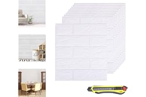 Hyesrtey 10pezzi 3D Carta da Parati Adesiva Mattoni Bianco,Moderna Muro di Mattoni Adesivi Pannelli,Impermeabile Wallpaper per Camera da Letto Soggiorno Moderno Sfondo TV Décor (35 x 38.5 cm, Bianco)