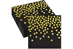 WENTSENT 60 Pieces Black and Gold Dot Party Napkins, Black Gold Cocktail Napkins, Disposable Black Gold Foil Dots Party Napkins Serviettes Napkin for Party, Wedding, Birthday, Banquet