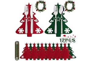 VICTERR Portaposate Feltro Di Natale, 12 Pezzi Anelli Di Tovagliolo Portaposate Set Di Natale, Rosso/Verde Albero Di Natale a Forma Di Tabella Decorazione Natale, Piccoli Aghi Artificiali Di Pino Corona
