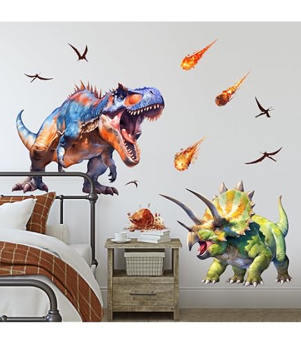 Stickers Muraux Dinosaures 3D Supzone - Autocollants Chambre Enfant Effet Réaliste Jurassique