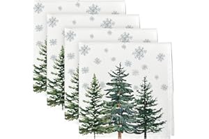 Artoid Mode Płatki śniegu sosnowe świąteczne serwetki materiałowe zestaw 4 szt., 45 x 45 cm, zima, Boże Narodzenie, stół, kolacja, serwetki wielokrotnego użytku, impreza, dekoracja kuchni