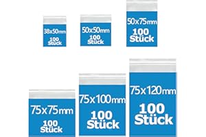 Bonison 600 Stück Druckverschlussbeutel – Zip Beutel Tütchen in 6 Größen 4x5 5x5 5x7,5 7,5x7,5 7,5x10 7,5x12cm transparente kleine Plastiktüten wiederverschließbar Plastikbeutel Baggies