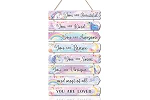 ANHUIB Unicorn Wooden Wall Hanging Sign Watercolor Unicorn Inspirational Positive Quotes Pink Rainbow You’re Brave Girls Room Wall Plaque Decor for Teens Girl Bedroom Princess Room