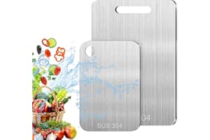 PRZRAO 2 Pièces Planche à Découper Inox, Planche à Découper Double Face en Métal de Qualité Alimentaire, Planche À Découper Antiadhésive En Acier Inoxydable (34 * 23cm+25 * 15cm)