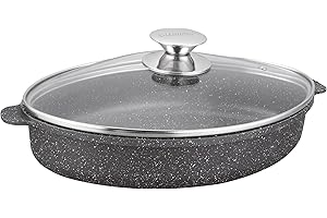 Kamberg – Cazuela para horno de 35 x 24 x 6,4 cm, revestimiento de piedra sin PFOA/PFAS, todo tipo de fuego, incluida inducción – 3 litros, negro
