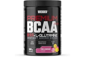 ‎WEIDER Weider Premium BCAA 8:1:1 500 g - Idealne przed i po treningu, Z L-Glutaminą Kyowa® i Witaminą B6, Bez Cukru, Wegańskie, Smak Różowej Lemonady