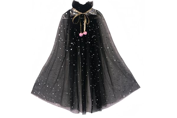 Proumhang Cape de Princesse pour Filles,Cape de Princesse Colorée,Robe de Princesse en Tulle avec Sequins Scintillants,Cadeau de Fête pour Les Filles Noir L