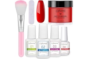 Lofuanna Dip Pulver Nagel Starter Kit,Rot Dipping Powder mit Base/Top Coat/Activator/Brush Saver Dip Puder System,Keine Nagellampe Erforderlich,French Dip Powder für DIY Dip Maniküre Set