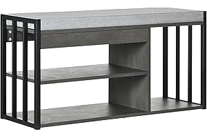 HOMCOM Shoe Bench, Modern Shoe Storage Bench with Cushion and Shelves, Shoe Rack Bench for Entryway, Hallway, Grey