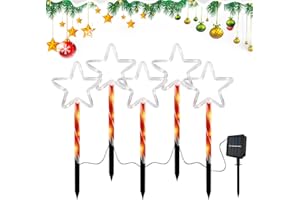 TSLBW Lot de 5 Lampes Solaires de Noël pour Allée et Jardin - Flocons de Neige Étoiles D'extérieur LED Étanches - Décoration de Pelouse (A)