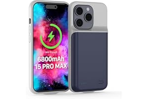 TQTHL Akkuhülle für iPhone 15 Pro Max, [ 6800mAh ] Zusatzakku Ladehülle Akku hülle Handyhülle,wiederaufladbare Powerbank Akku Hülle kompatibel für iPhone 15 Pro Max (6.7 Zoll) (Blau)