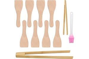 BORISCA 8 PCS Spatule Raclette Bois, Spatule Cuisine Raclette avec 2 PCS Pince en Bois Pince Grille Pain et 1 Brosse à Graisse, Ustensiles de Cuisine