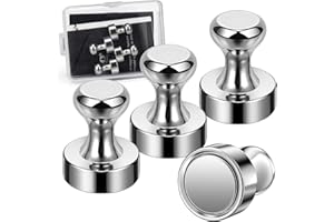 Wzone Strong Magnets for Whiteboard, 12×16mm | 4 Pack Fridge Magnets Small Magnets, Magnet Push Pins for Notice Board, Office and School
