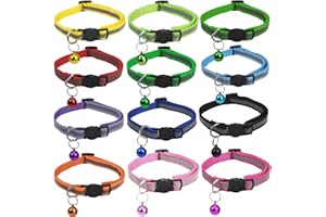 JOYAN 12 Stück Reflektierende Katzenhalsband mit Halsband Katze mit Sicherheitsverschluss Haustierhalsband mit Glocke Verstellbare Katzenhalsbänder Welpenhalsbänder Katzen halsbänder Verstellbar 19–32cm