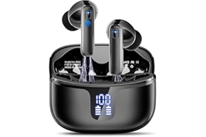RENIMER Auriculares Inalámbricos Bluetooth, Auriculares Bluetooth 5.3 con 4 HD Reducción de Ruido ENC Mics, 40 Horas Cascos Inalambricos HiFi Estéreo, IP7 Impermeable con LED Pantalla, USB-C, Negro