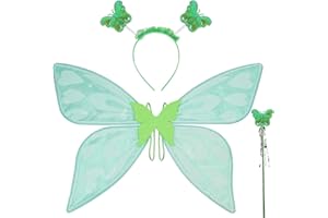 DiULi Ali Fata, 5 Pezzi con Orecchie da Elfo,Cerchietto da Fata e Bacchette di Fata a Stella, Ali di Farfalla per Adulti e Bambini, per Carnevale Halloween Natale Gioco di Ruolo Festa