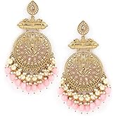 Rubans Traditional 22K Gold Plated Handcrafted Crescent Chandbali Earrings with Beads for Women and Girls Intricate Circular 