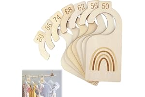BYYT 7 sztuk drewnianych separatorów rozmiarów, 7 rozmiarów odzieży od 50 do 86, wieszak na ubrania dla niemowląt, dzielnik szafy, tęczowy wzór dla noworodków