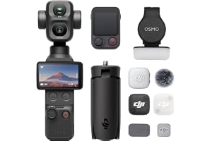 DJI Osmo Pocket 4P vloggpaket, vloggkamera med 2 objektiv, filmisk 4K | 3× optisk zoom, 4K/240 b/s, 17-stegs dynamiskt omfång, lagring, fyllnadsljus, Osmo FrameTap, Mic Mini 2 TX