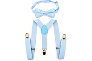 JZK Conjunto pajarita y tirantes azul claro para niños menos 135 cm, ajustable con clip forma Y tirantes con pajarita azul cielo para infantil pequeños, para bodas, fiestas