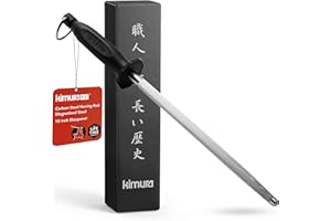 Kimura Professional Honing Steel, 10 inch Honing Rod, Carbon Steel Knife Sharpener, Magnetized Steel, Ergonomic & Balanced Polypropylene Handle, Ideal for All Chef Knives, Japanese Gift Box