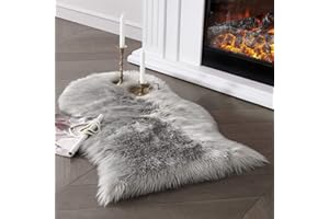 JXLOULAN Faux Lammfell Schaffell Teppich Grau 60x90 cm, Weicher Flauschiger Teppich Wohnzimmer Deko, Longhair Fell Lammfellimitat Carpet für Stühle Sofa Schlafzimmer Kinderzimmer