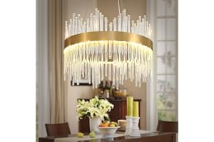 AOOCHOK Lampadario moderno in cristallo oro luci a sospensione, lampada a sospensione in cristallo dimmerabile per corridoio, balcone, portico, ristorante, apertura della porta, Chandelier, Ø40cm