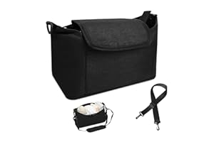 mongtsamz Bolso Carro Bebe, Portátil Bolsa Cochecito Bebe Universal Bolsa Organizadora de Cochecitos con Correas y 2 Portavasos para Pañales Biberones Toallitas, 1 Pieza, Negro