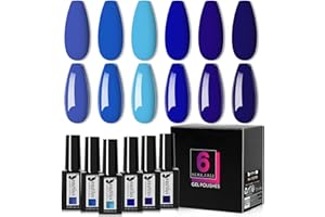 Beautilux HEMA-FREE Vernis Semi Permanent Bleu Sans TPO 6 Couleurs Bleu Foncé Vernis Gel UV Semi Permanent, Vernis à Ongles UV Gel Soak Off Kit Gel Polish 7ml (H-1318)