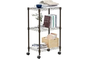 M MZG MZG 3 Tier Shelf Metal Storage Shelves Wire Rack Closet Organizers with Wheel for Garage Kitchen Bathroom Laundry Brown 30x45x75.7cm