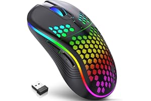 JYCSTE Kabellose Gaming Maus, wiederaufladbare Computermaus Ergonomische Maus Honeycomb Design mit RGB-Hintergrundbeleuchtung, USB-Empfänger, einstellbare DPI, für PC/Mac/Laptop (schwarz)