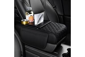 ST SoleMe.Tc Multifunctional Car Armrest Cushion with Cup Holder & Storage Pocket & Tissue Box, 5-In-1 Upgraded Arm Rest Cover Pad for Car Accessories Interior, Grid, Black